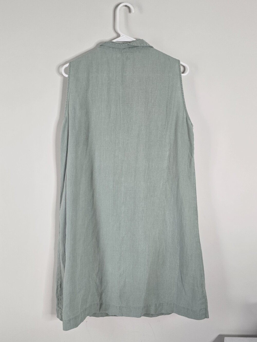 Garnet Hill Sage Classic Linen Shirtdress 10 Collared Button Front Minimalist - Picture 6 of 11